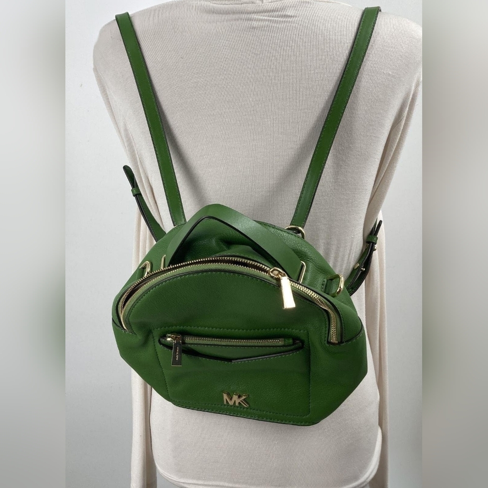 Michael Kors Emerald Green Leather Mini Backpack with Gold Hardware
